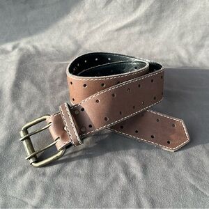 Vintage 90s LIZWEAR Brown Vegan Faux Leather Belt w/Brass Buckle 23-29 6P EUC